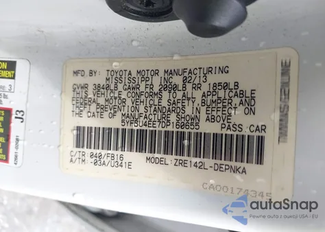 2013 Toyota Corolla Le from USA, damaged, VIN 5YFBU4EE7DP160655